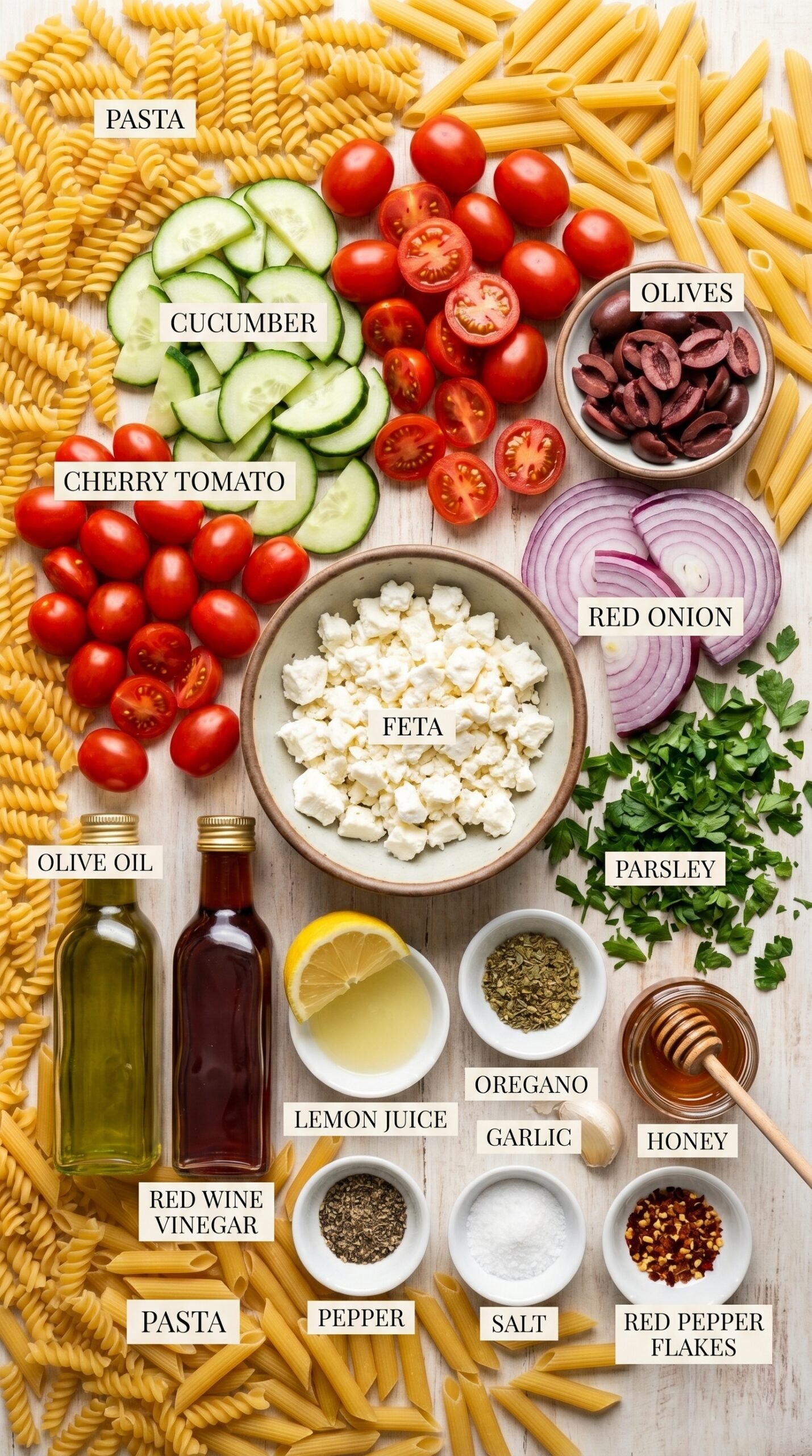 Irresistible Mediterranean Pasta Salad with Feta recipe ingredients