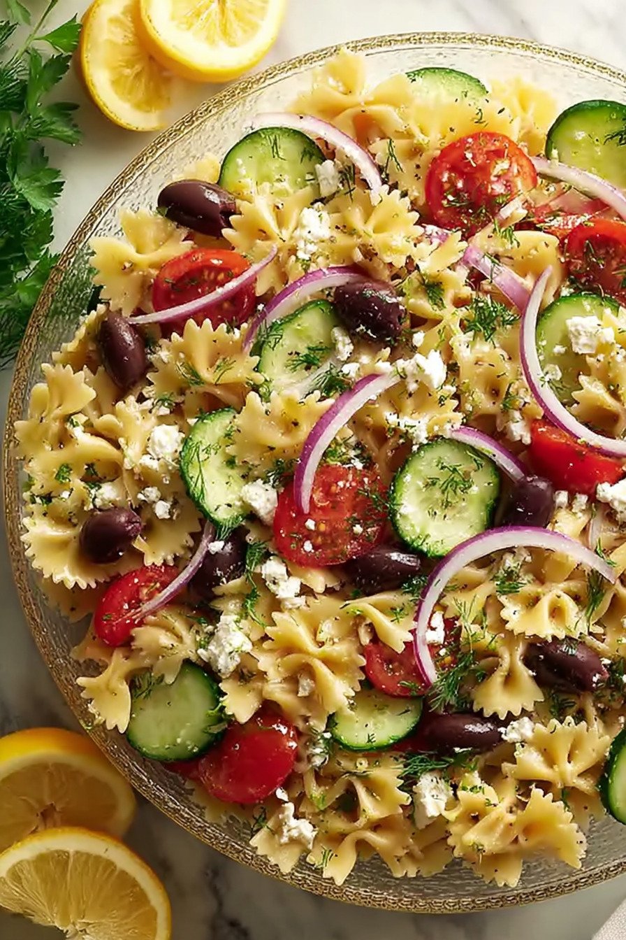 Irresistible Mediterranean Pasta Salad with Feta final result