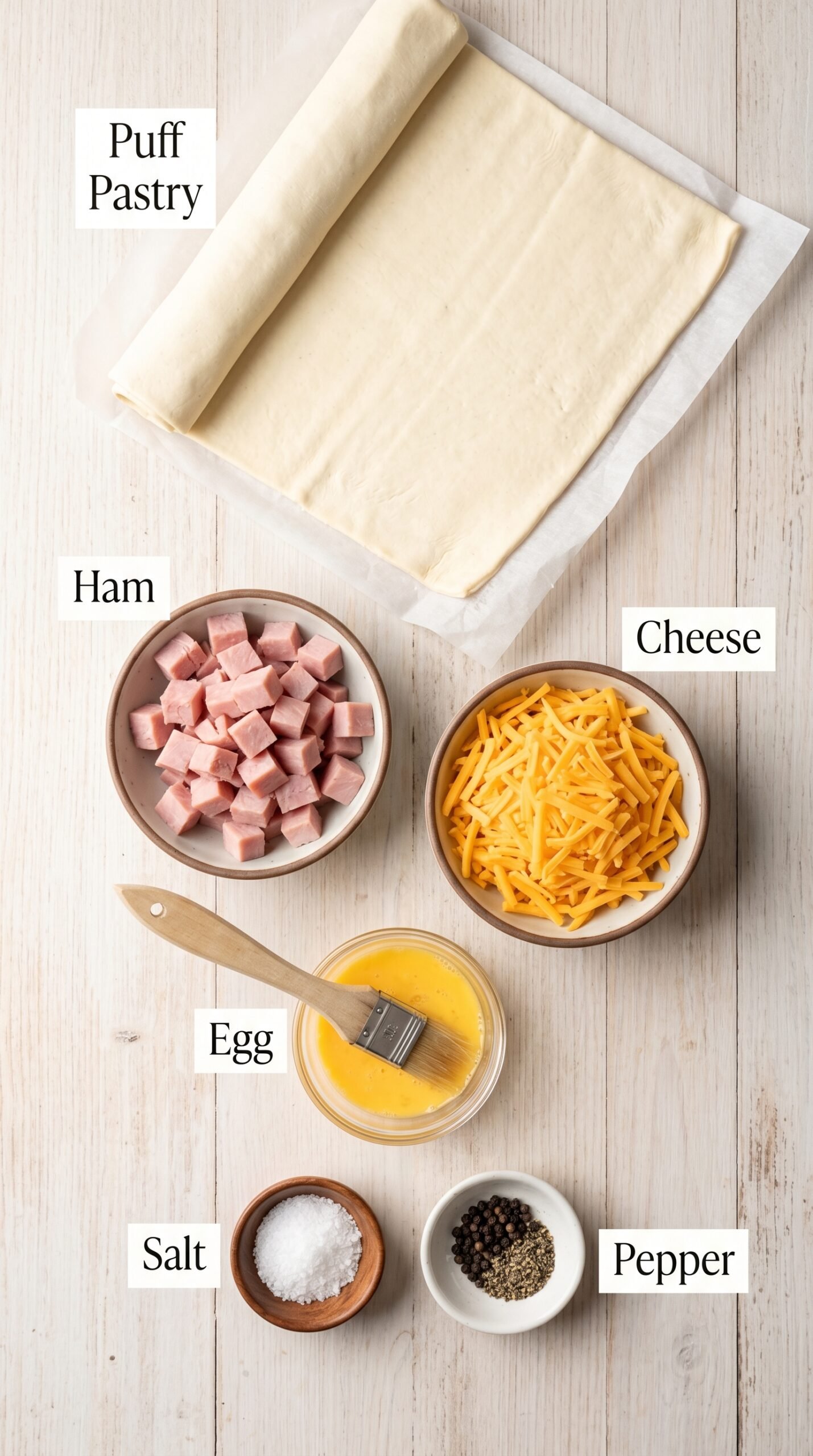 Ham Cheese Puff Pastry with Golden Flaky Layers recipe ingredients