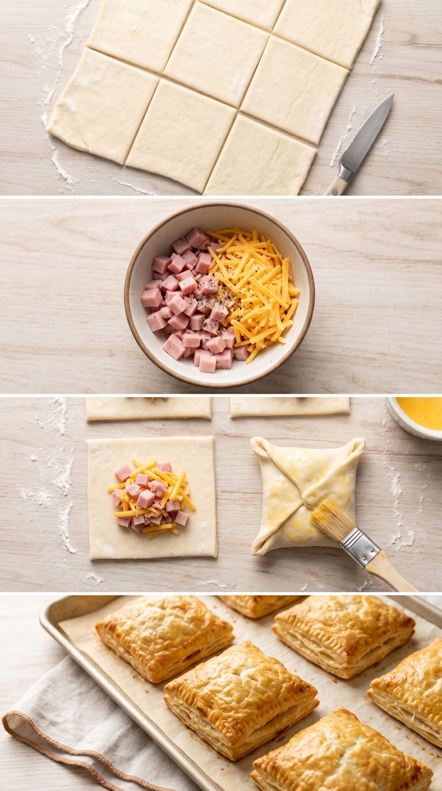 Ham Cheese Puff Pastry with Golden Flaky Layers recipe instructions