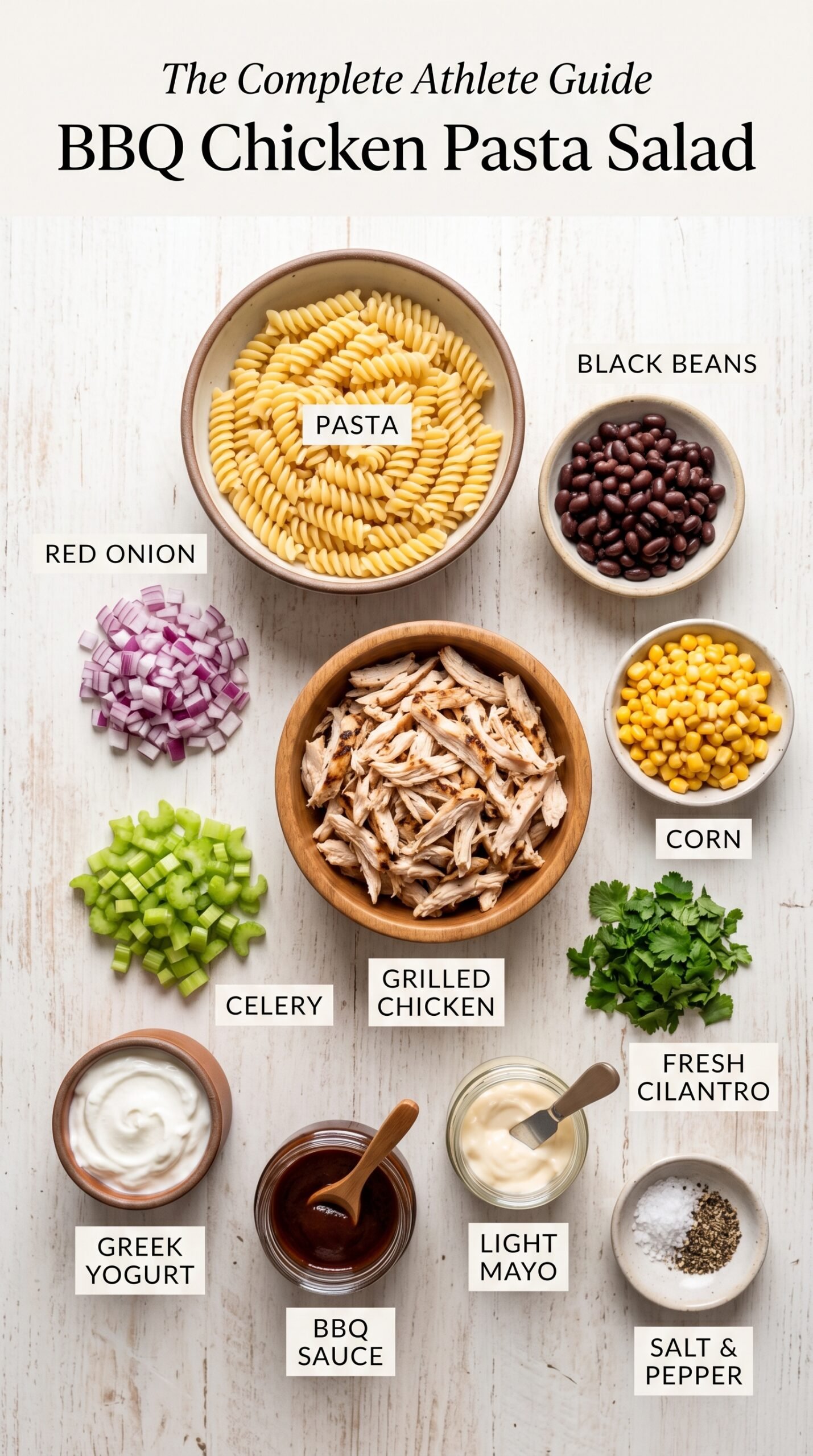 BBQ Chicken Pasta Salad – The Complete Athlete Guide recipe ingredients