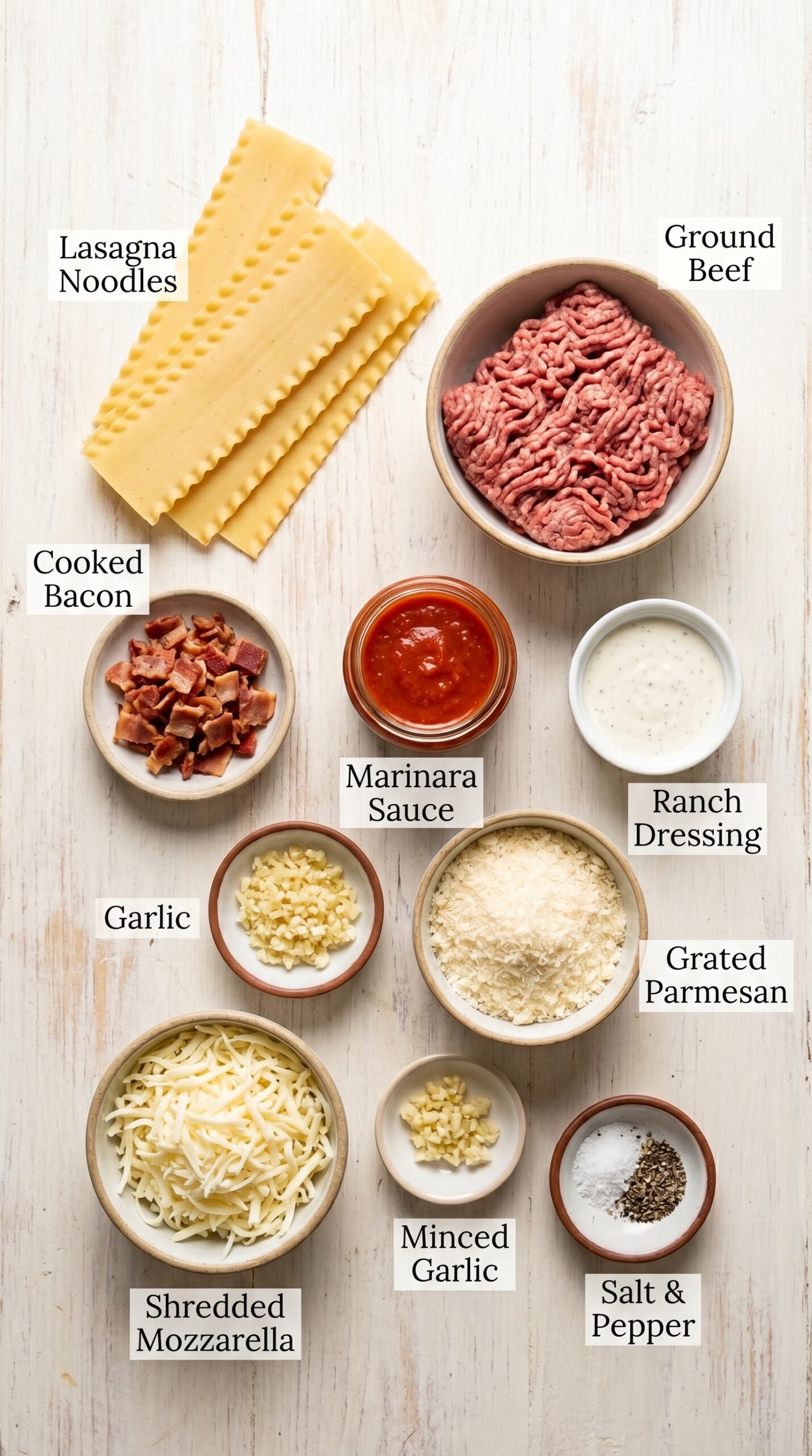 Parmesan Garlic Bacon Cheeseburger Lasagna recipe ingredients