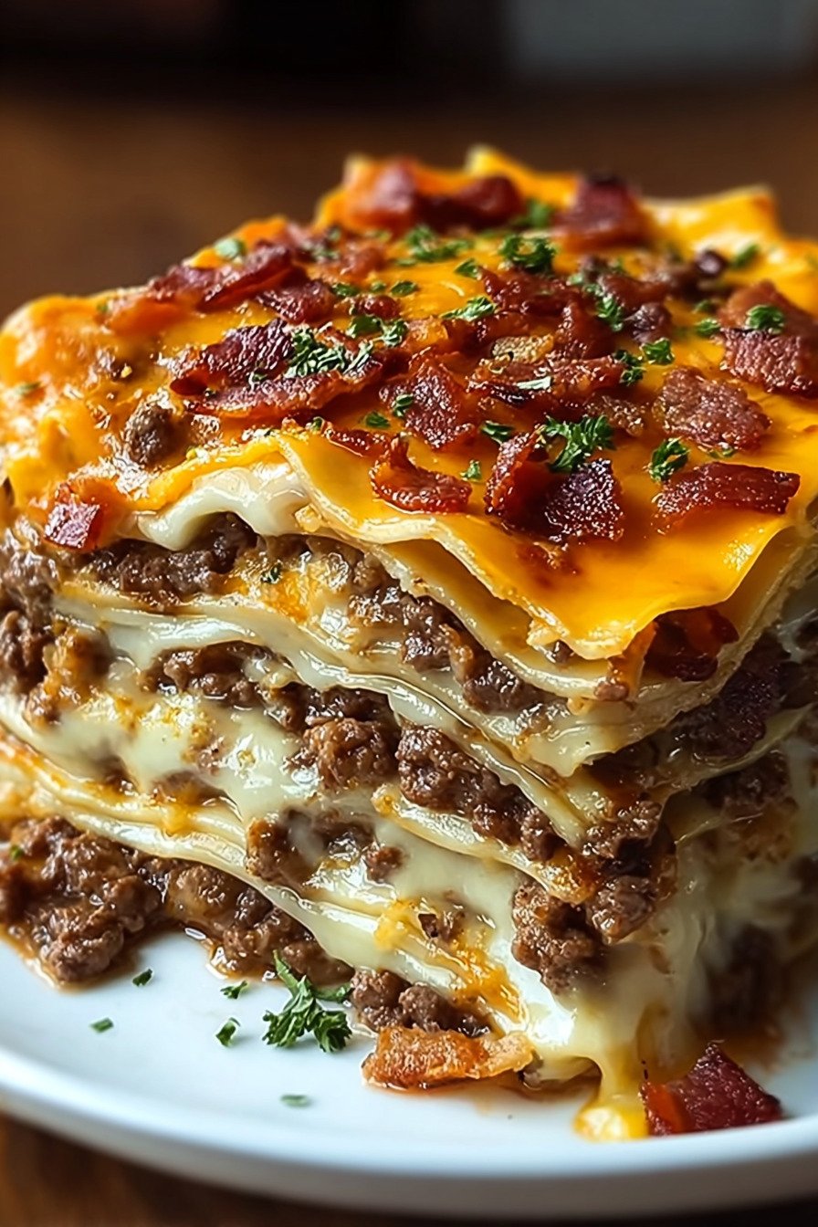 Parmesan Garlic Bacon Cheeseburger Lasagna extra recipe photo