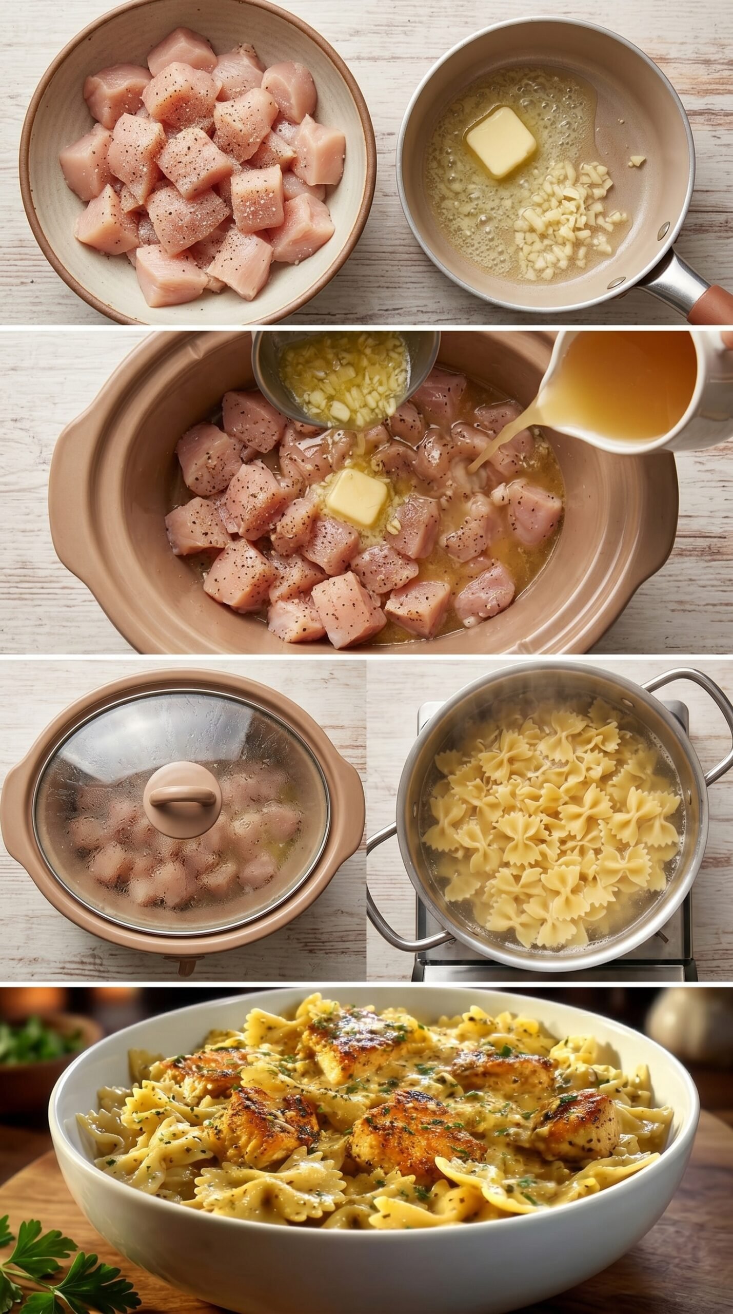 Garlic Butter Chicken with Bowtie Pasta recipe instructions