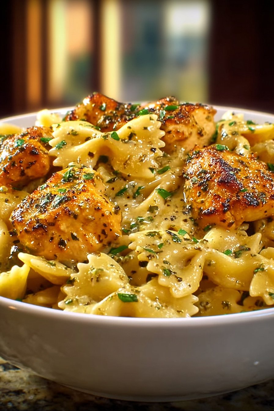 Garlic Butter Chicken with Bowtie Pasta final result