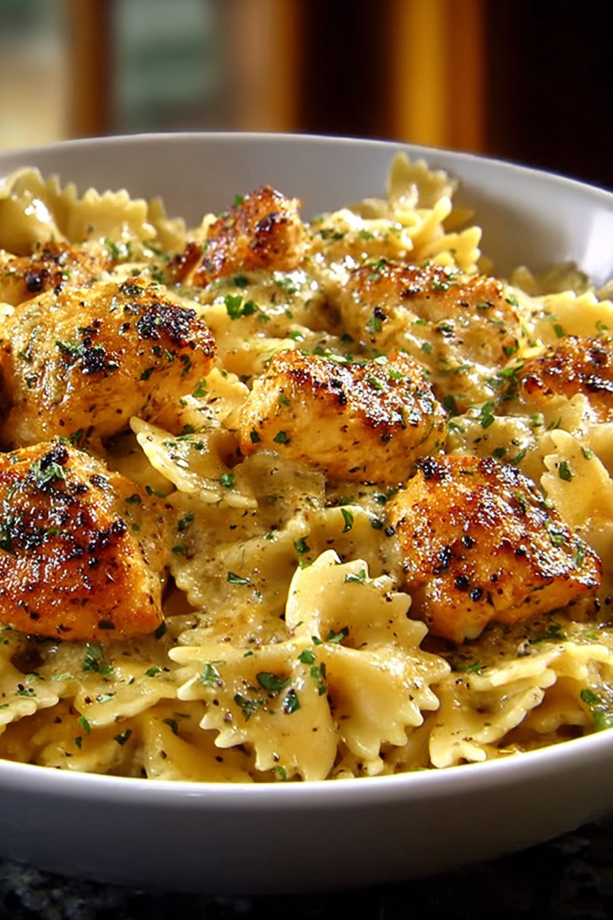 Garlic Butter Chicken with Bowtie Pasta extra recipe photo