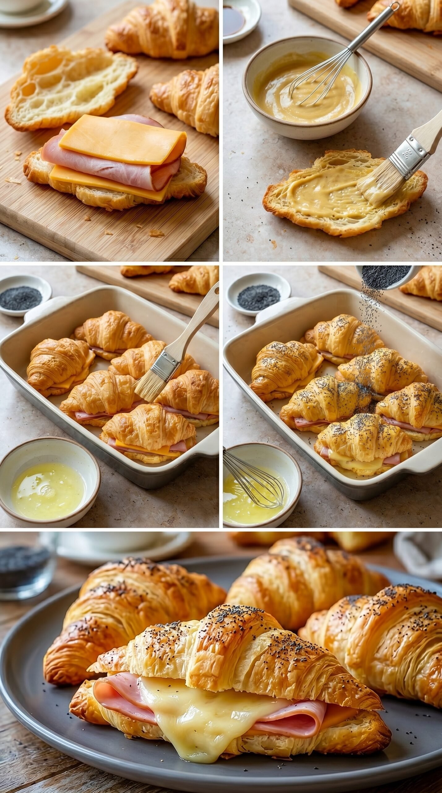 Baked Ham and Cheese Croissants Recipe for Warm Brunch Sandwiches recipe instructions