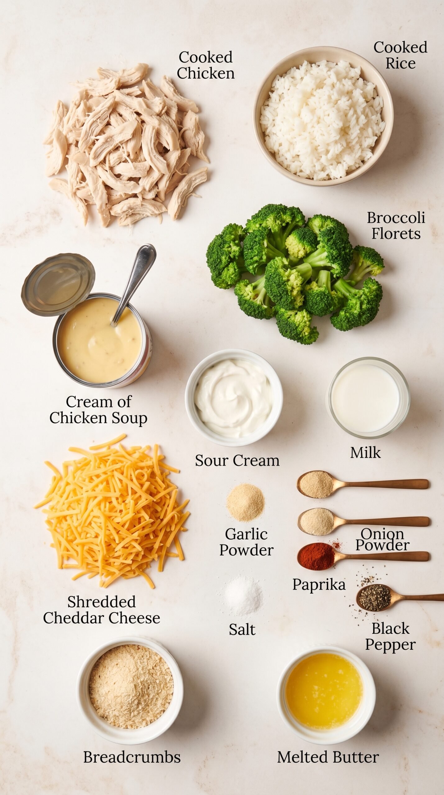 Cheesy Broccoli Chicken and Rice Casserole recipe ingredients