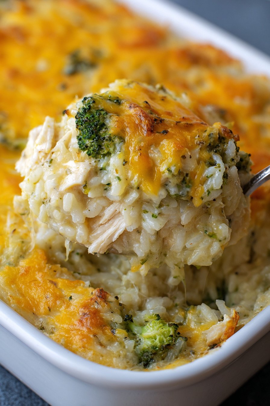 Cheesy Broccoli Chicken and Rice Casserole final result
