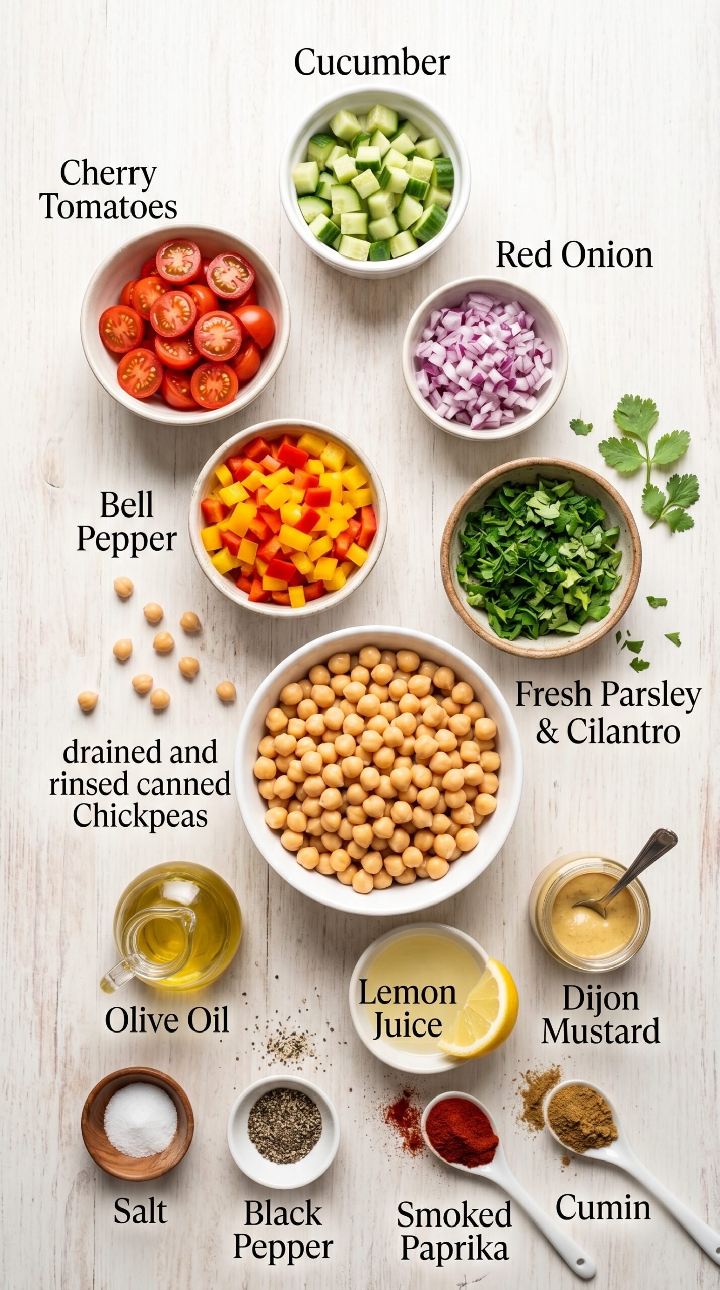 High Protein Chickpea Salad (Vegan + Gluten-Free) – Fresh, Protein-Packed, and Flavorful recipe ingredients