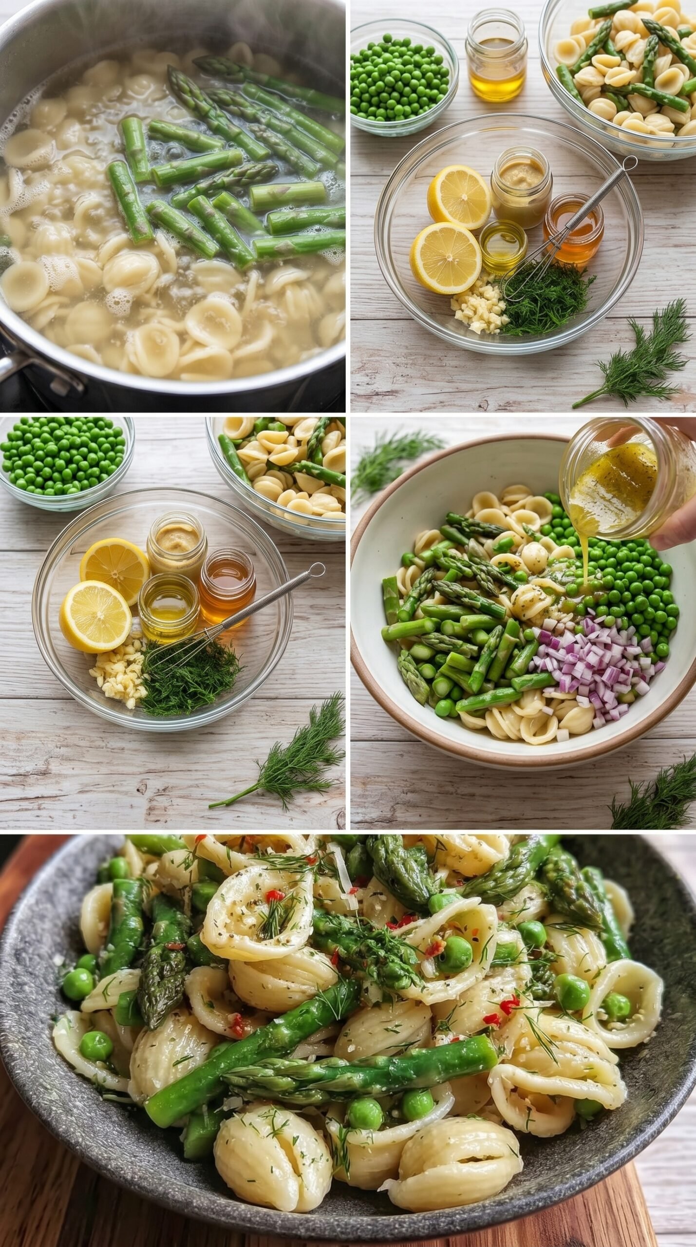 Fresh Spring Pasta Salad Recipe with Asparagus and Lemon Dill Vinaigrette recipe instructions