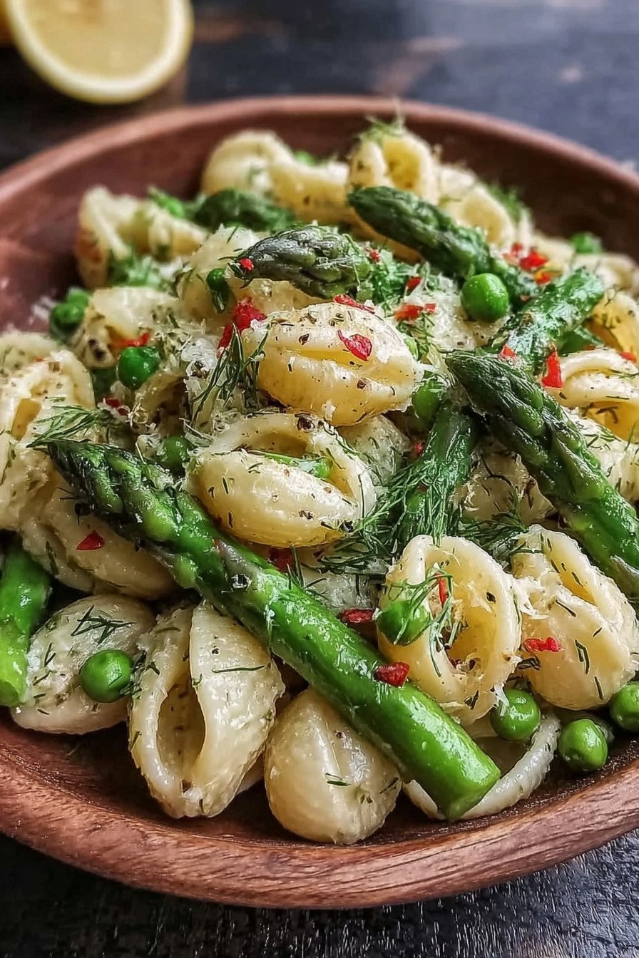 Fresh Spring Pasta Salad Recipe with Asparagus and Lemon Dill Vinaigrette final result