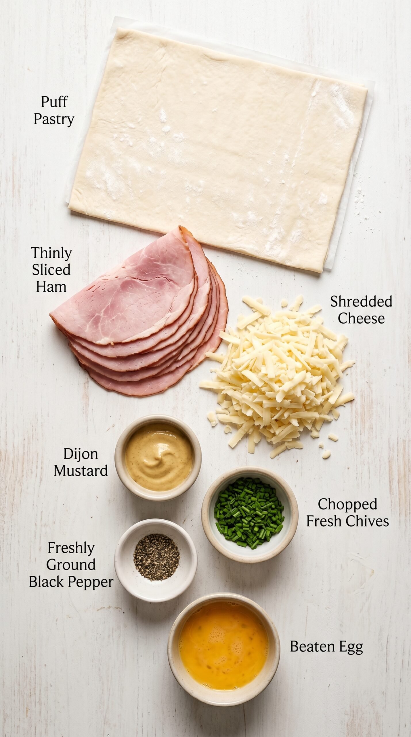 Ham and Cheese Pinwheels with Flaky Puff Pastry recipe ingredients