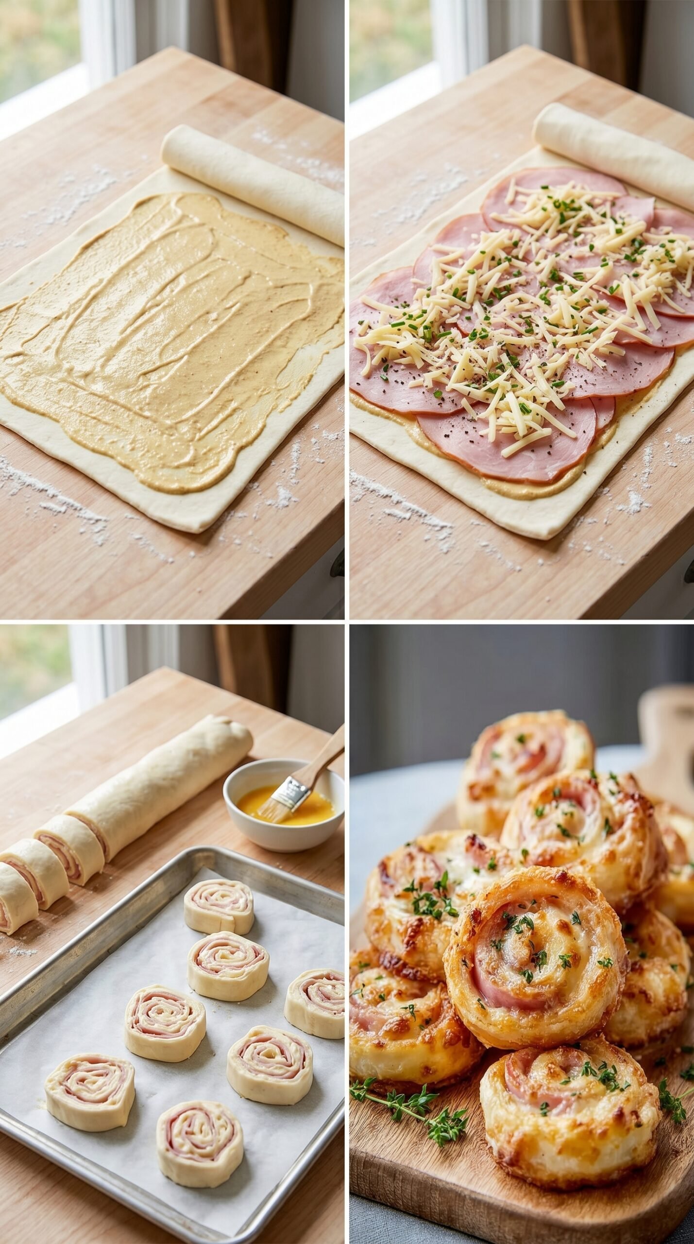 Ham and Cheese Pinwheels with Flaky Puff Pastry recipe instructions