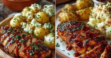 Honey BBQ Chicken with Creamy Garlic Parmesan Potatoes recipe photo