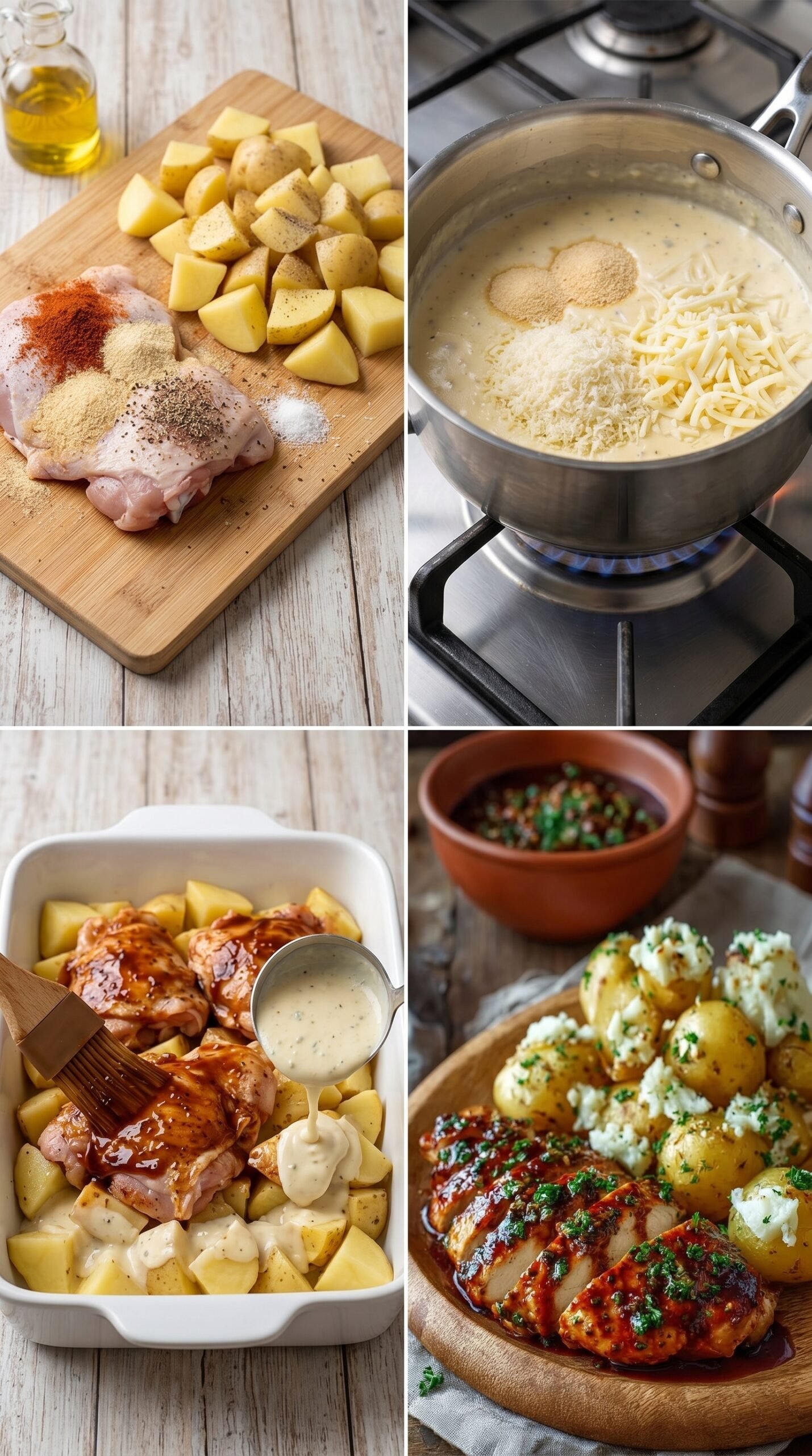 Honey BBQ Chicken with Creamy Garlic Parmesan Potatoes recipe instructions