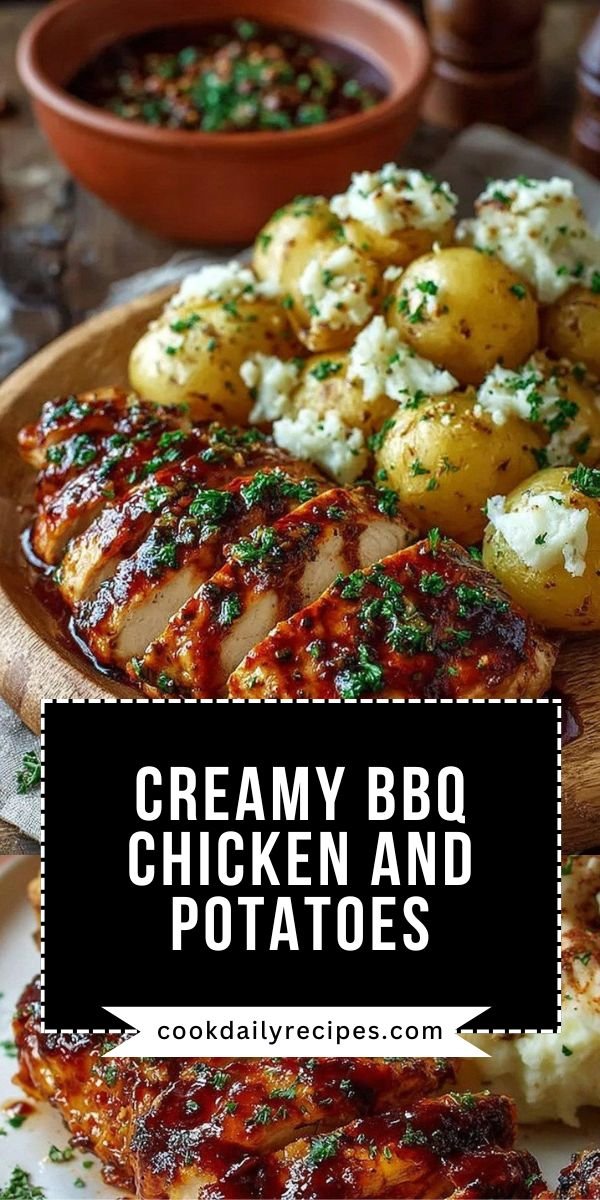 Honey BBQ Chicken with Creamy Garlic Parmesan Potatoes save this recipe