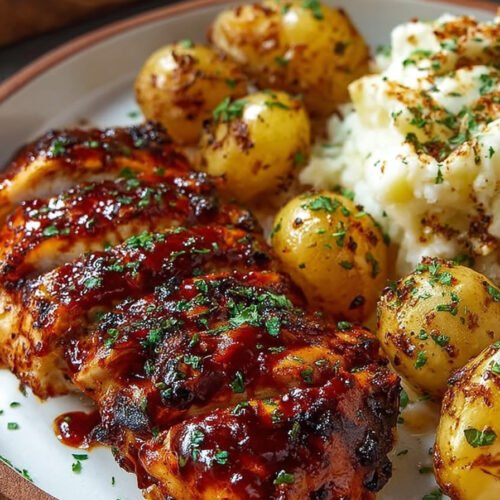 Honey BBQ Chicken with Creamy Garlic Parmesan Potatoes extra recipe photo