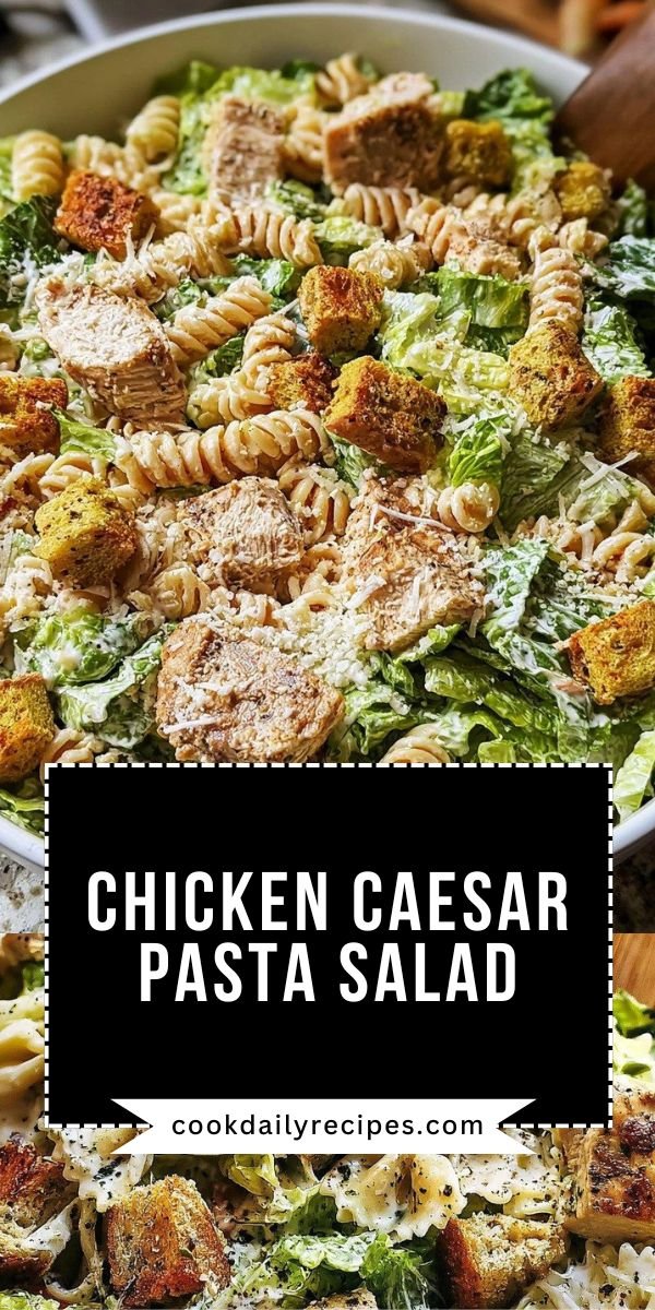 Easy Chicken Caesar Pasta Salad Recipe for a Fresh, Crunchy Meal save this recipe