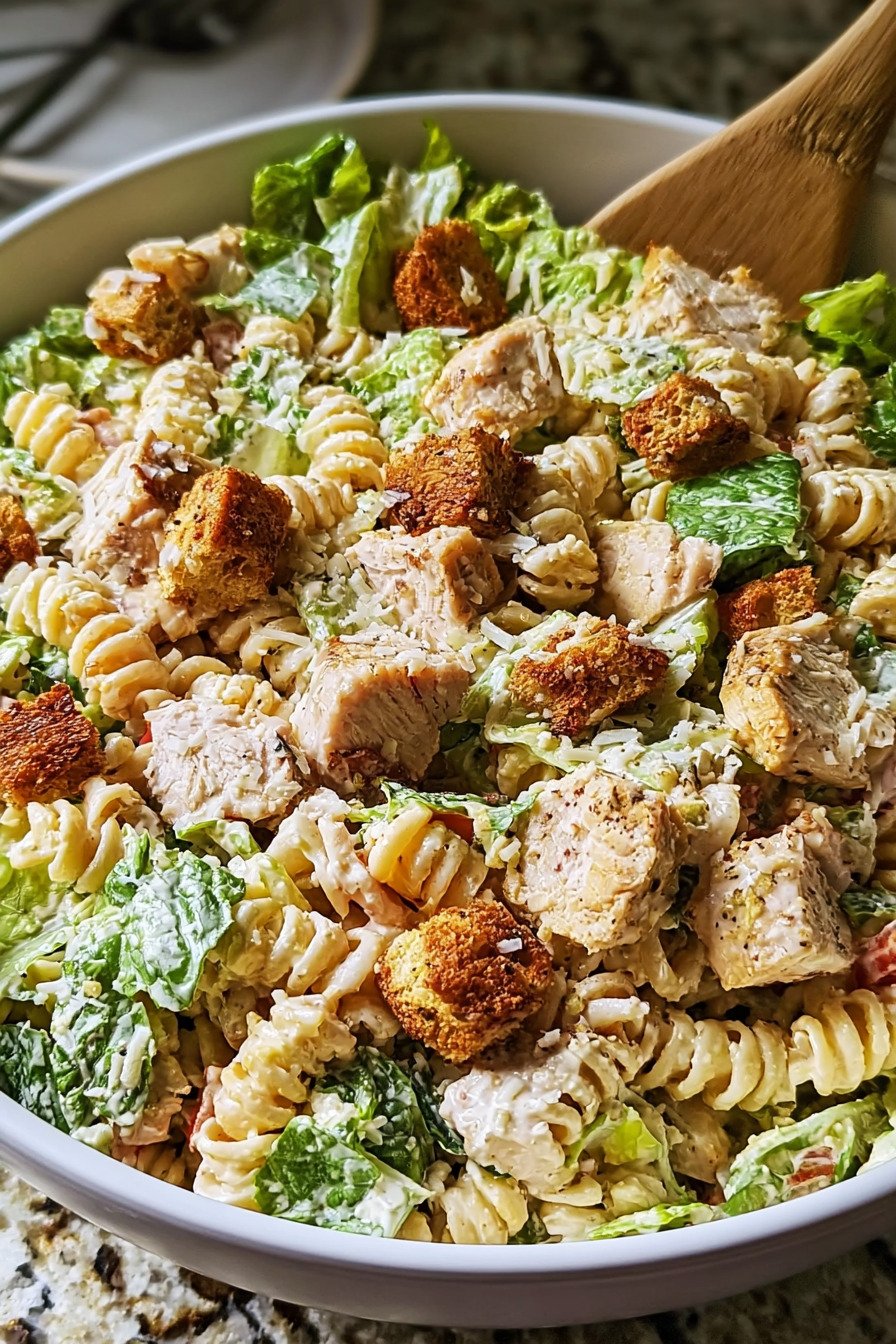 Easy Chicken Caesar Pasta Salad Recipe for a Fresh, Crunchy Meal final result