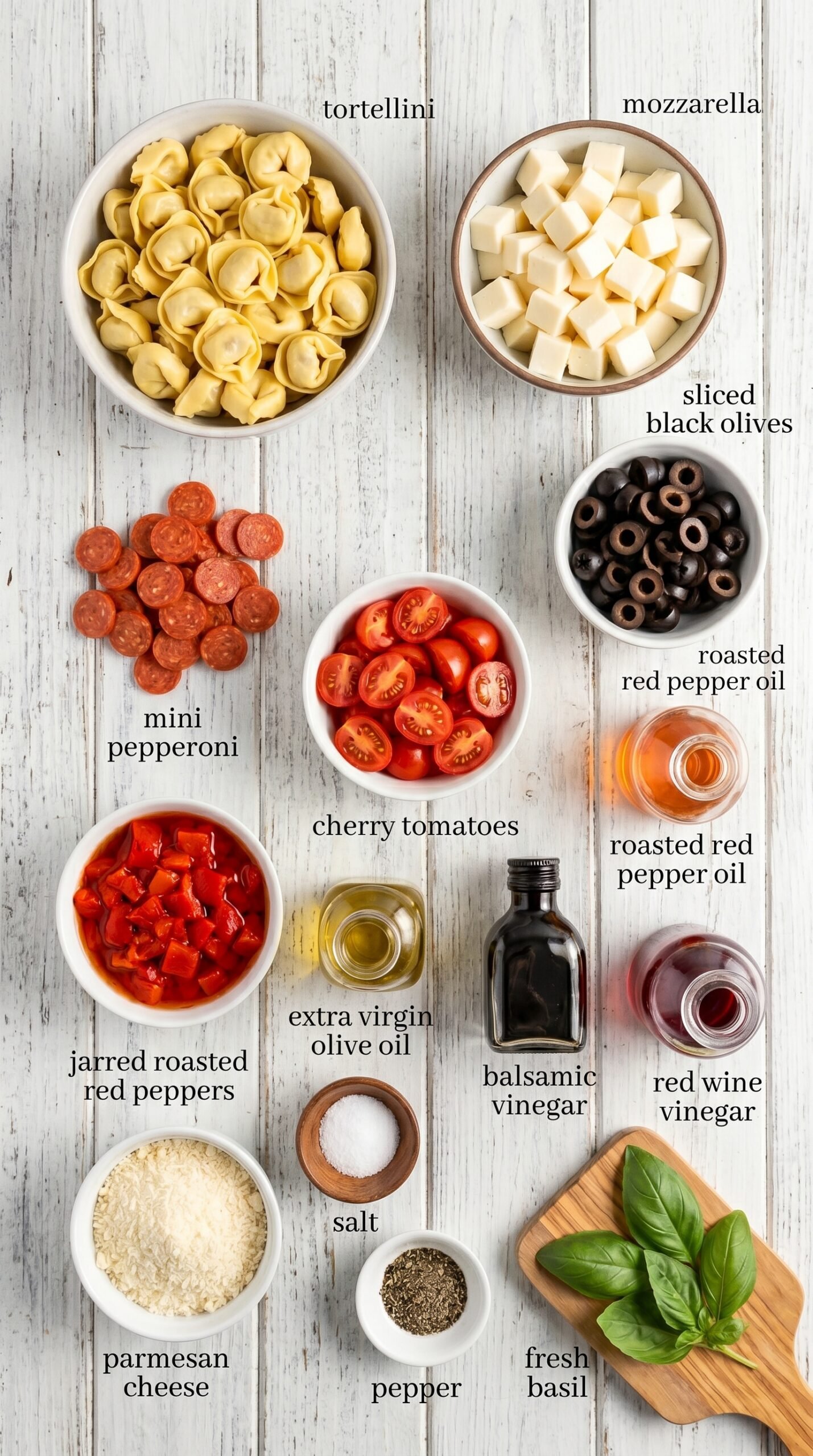 Yummy Roasted Red Pepper and Parmesan Tortellini Salad recipe ingredients