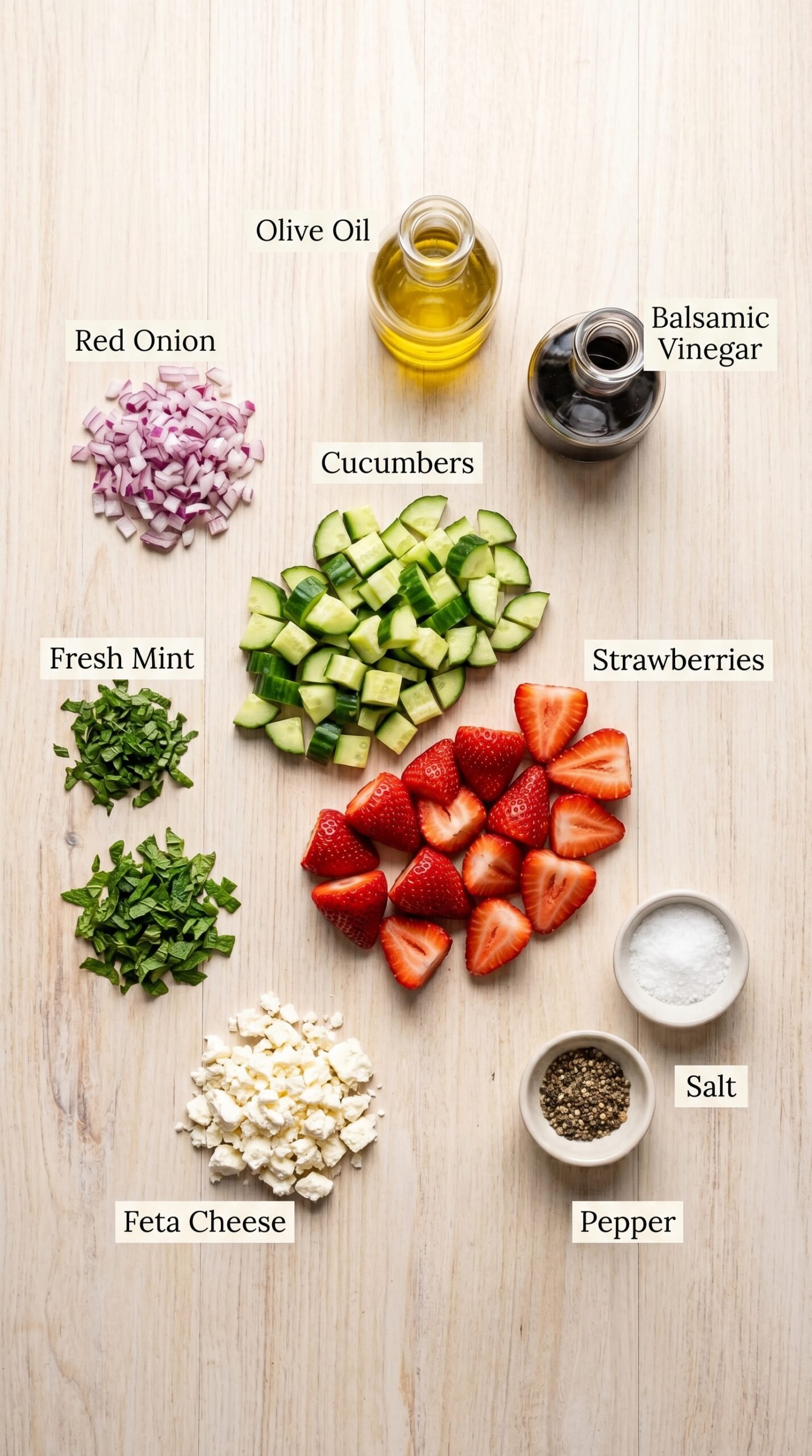 Cucumber Strawberry Salad with Mint, Feta, and Balsamic Dressing recipe ingredients