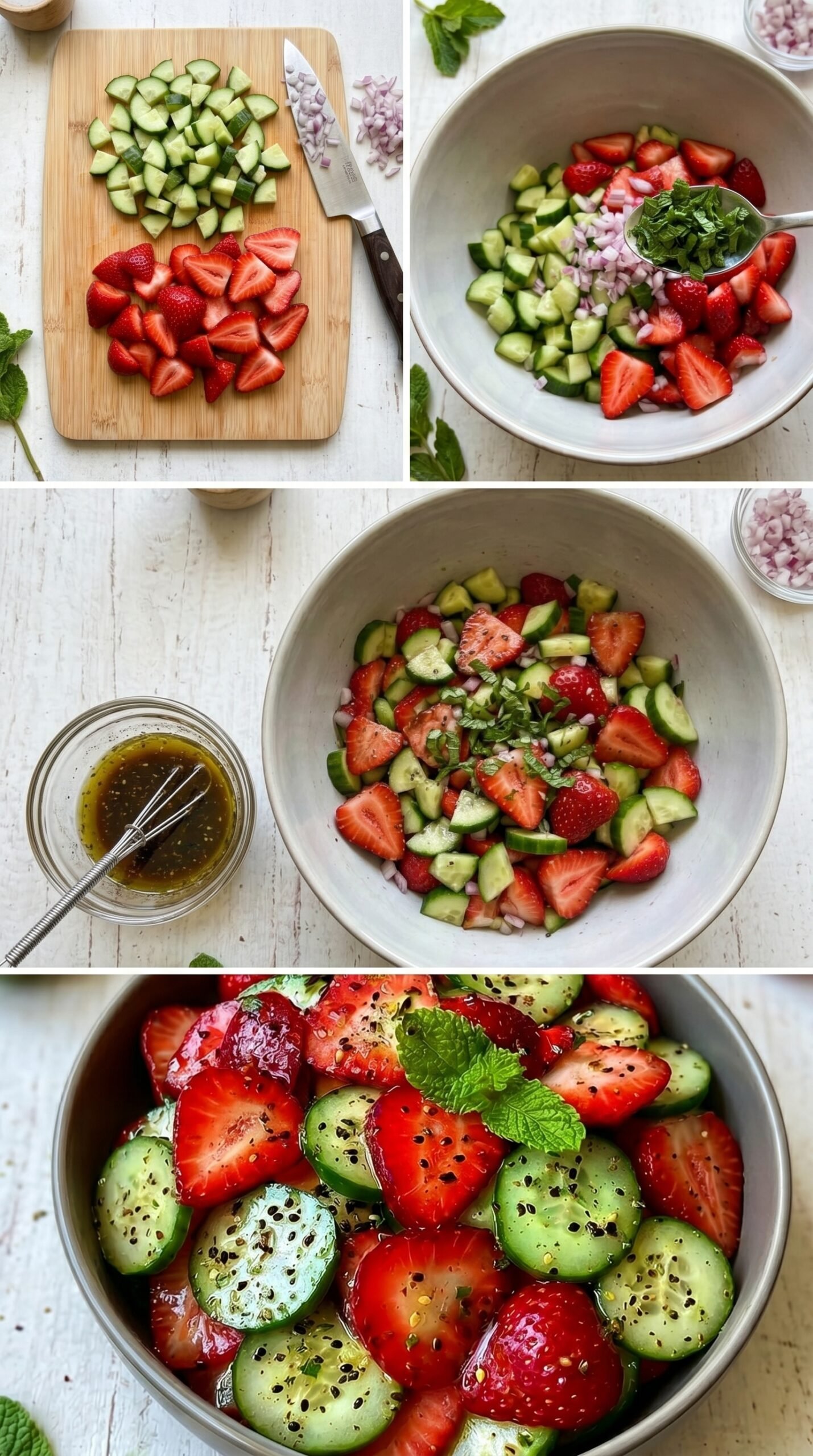 Cucumber Strawberry Salad with Mint, Feta, and Balsamic Dressing recipe instructions