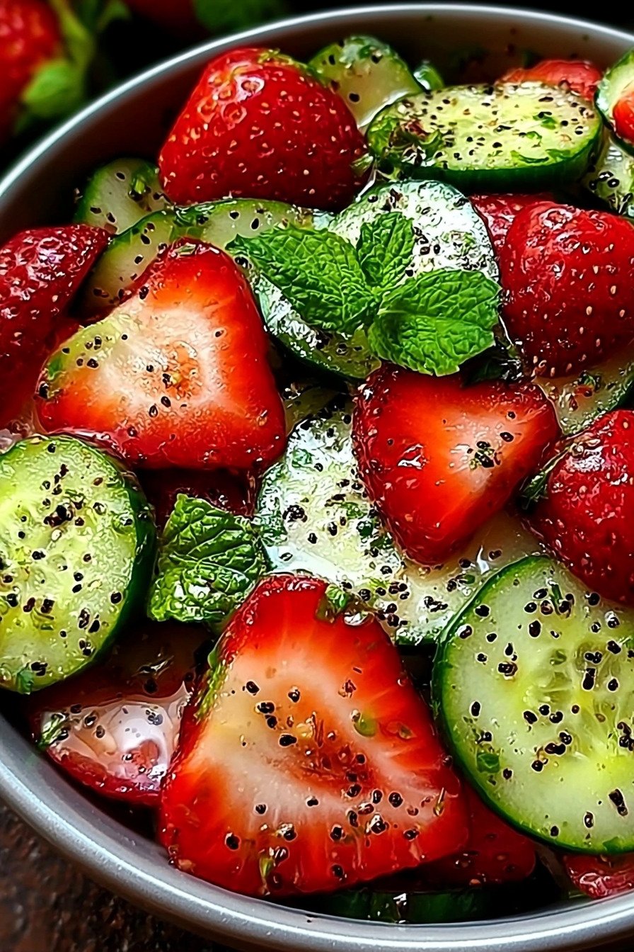 Cucumber Strawberry Salad with Mint, Feta, and Balsamic Dressing final result