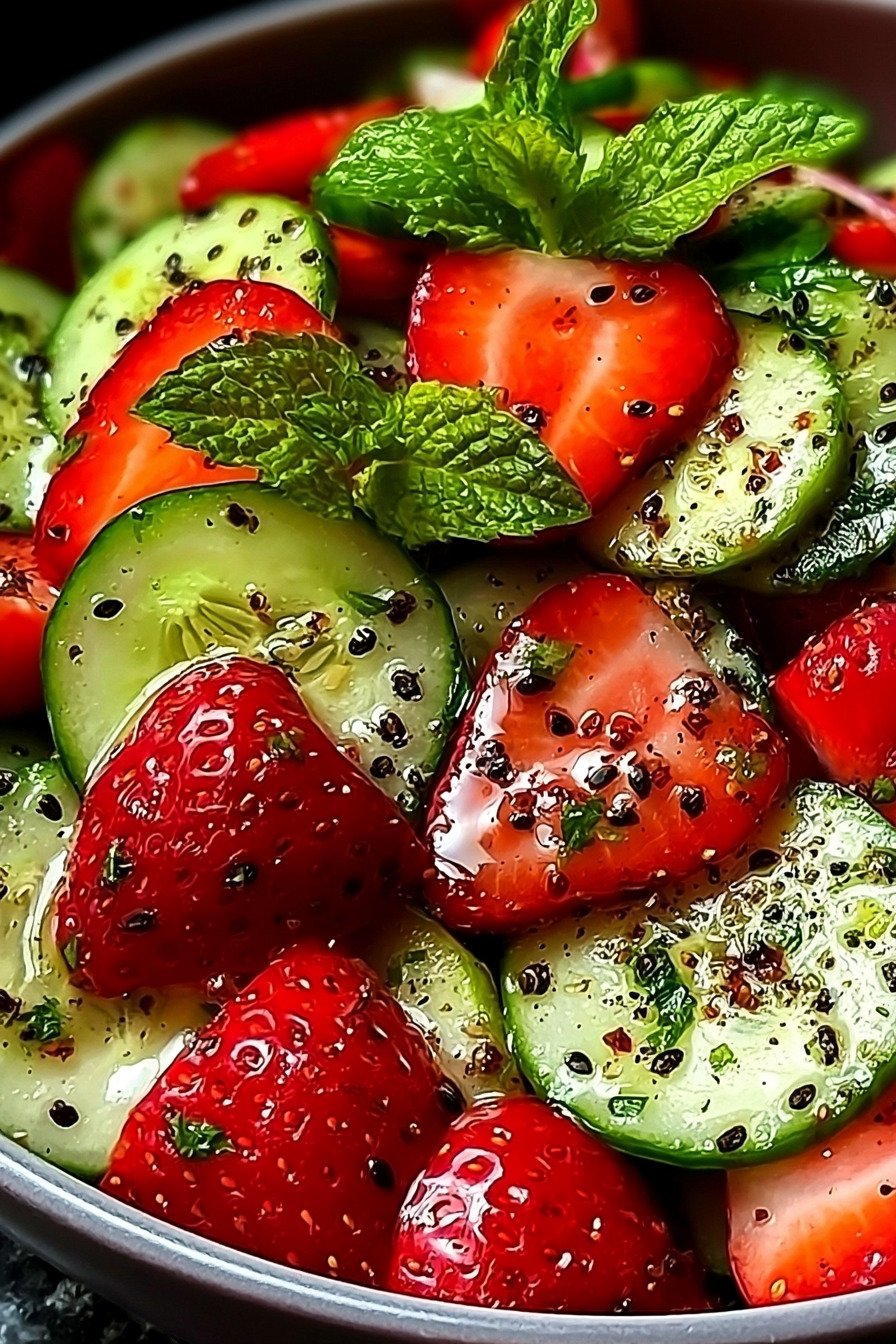 Cucumber Strawberry Salad with Mint, Feta, and Balsamic Dressing extra recipe photo