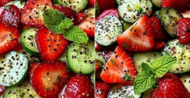 Cucumber Strawberry Salad with Mint, Feta, and Balsamic Dressing recipe photo